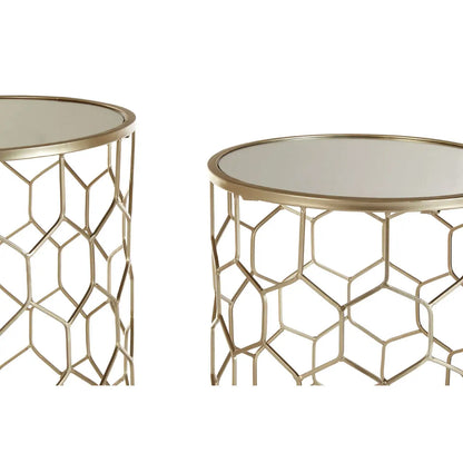Arcana Honeycomb Mirrored Set Of 2 Side Tables Champagne Metal Frame