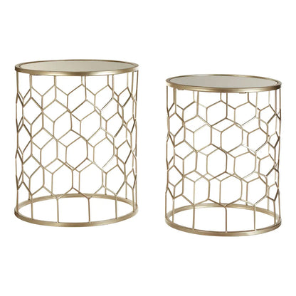 Arcana Honeycomb Mirrored Set Of 2 Side Tables Champagne Metal Frame