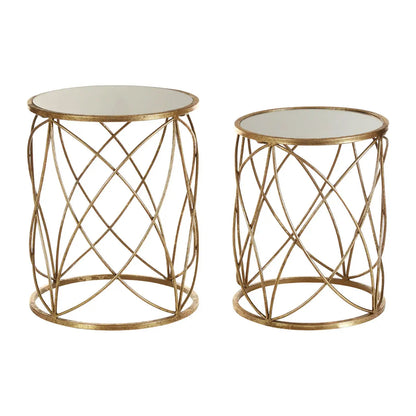 Arcana Round Mirrored Set Of 2 Side Tables With Gold Frame