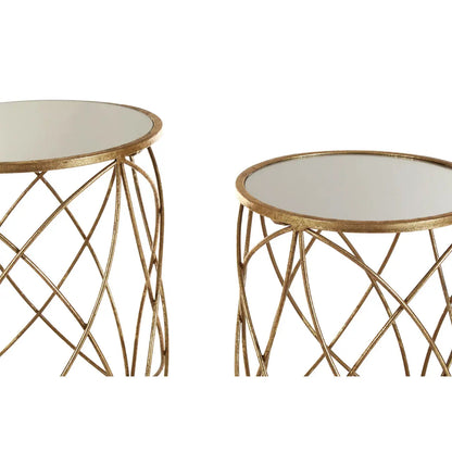 Arcana Round Mirrored Set Of 2 Side Tables With Gold Frame