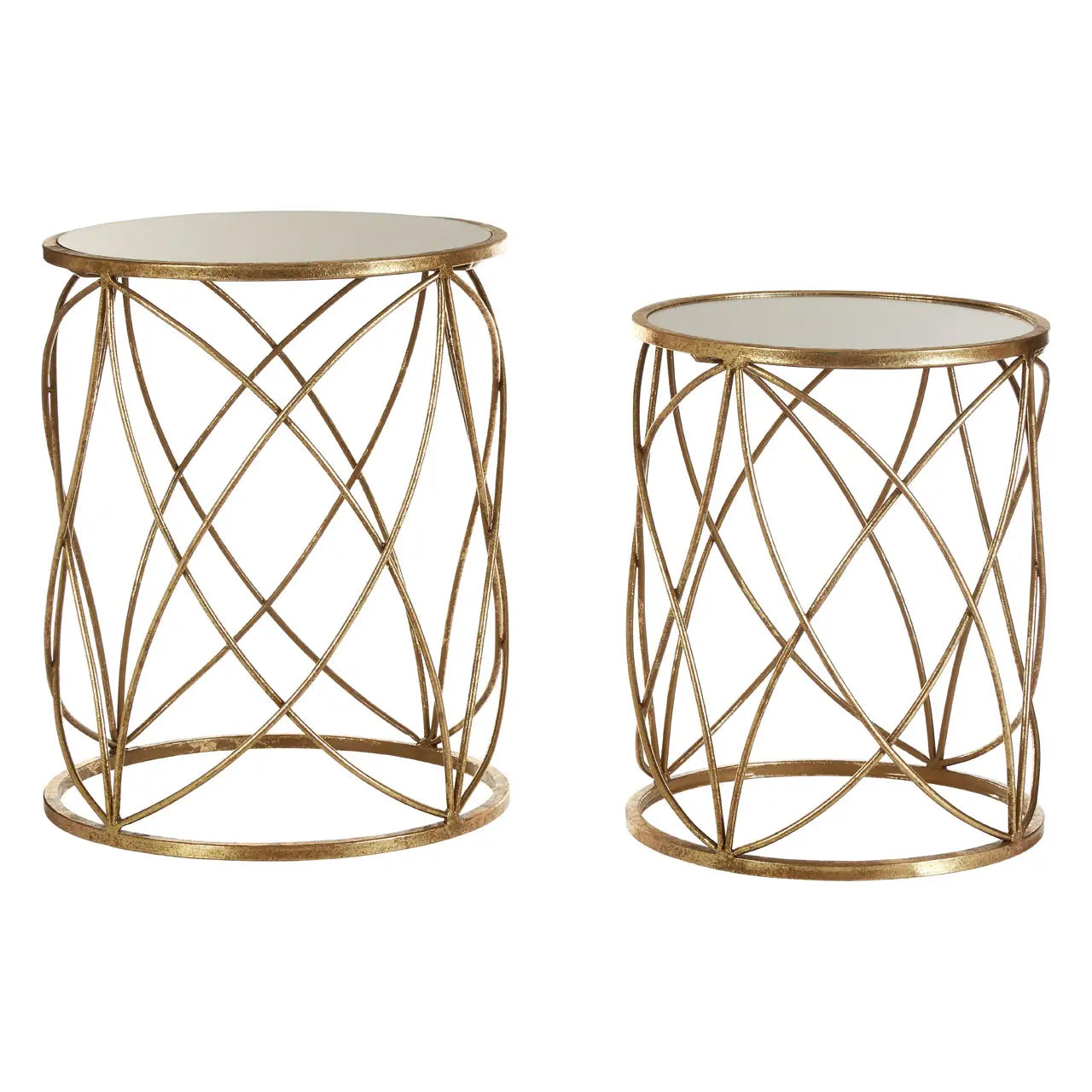 Arcana Round Mirrored Set Of 2 Side Tables With Gold Frame