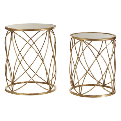 Arcana Round Mirrored Set Of 2 Side Tables With Gold Frame