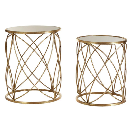 Arcana Round Mirrored Set Of 2 Side Tables With Gold Frame