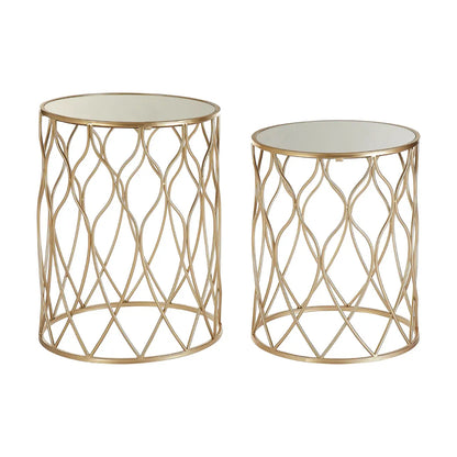Arcana Mirrored Set Of 2 Side Tables With Champagne Frame