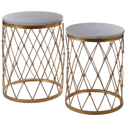 Arcana Marble Set Of 2 Side Tables With Gold Base