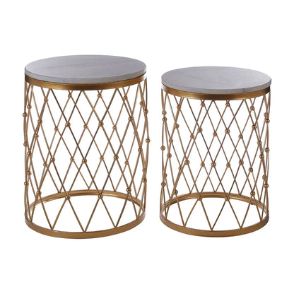 Arcana Marble Set Of 2 Side Tables With Gold Base