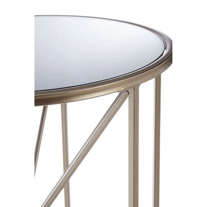 Arcana Round Mirrored Side Table With Champagne Frame