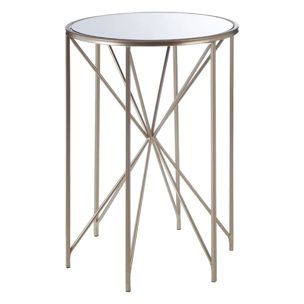 Arcana Round Mirrored Side Table With Champagne Frame
