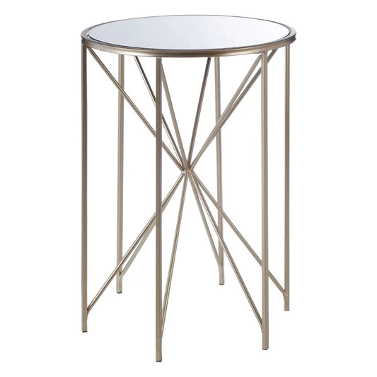 Arcana Round Mirrored Side Table With Champagne Frame