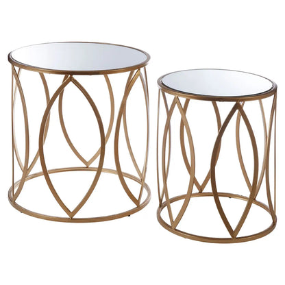 Arcana Mirrored Set Of 2 Side Tables With Gold Metal Frame