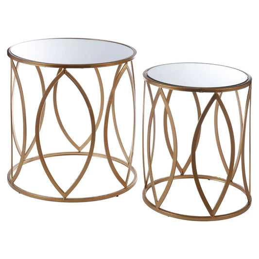 Arcana Mirrored Set Of 2 Side Tables With Gold Metal Frame