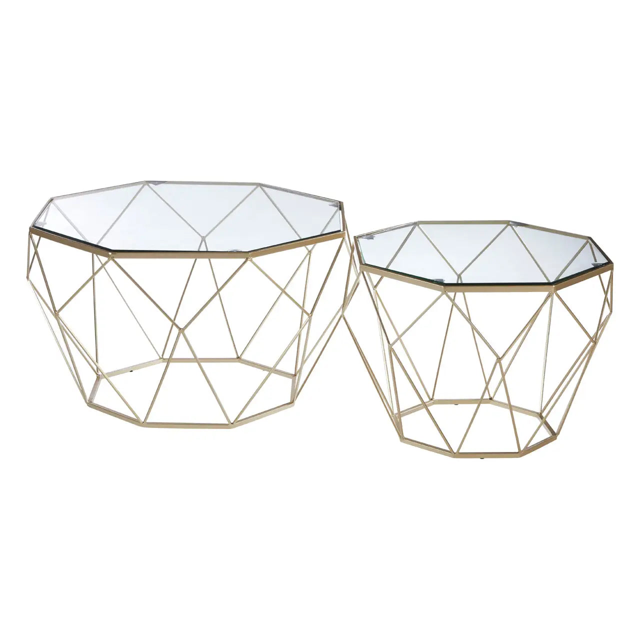 Arcana Glass Set Of 2 Coffee Tables With Champagne Base