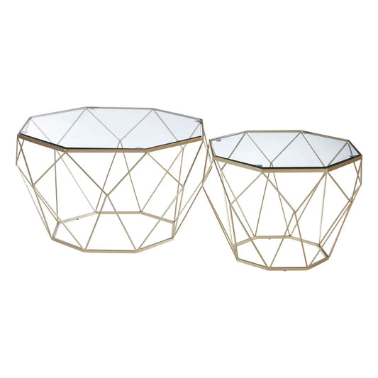 Arcana Glass Set Of 2 Coffee Tables With Champagne Base