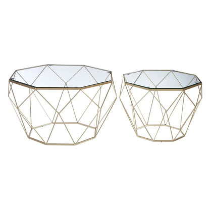 Arcana Glass Set Of 2 Coffee Tables With Champagne Base