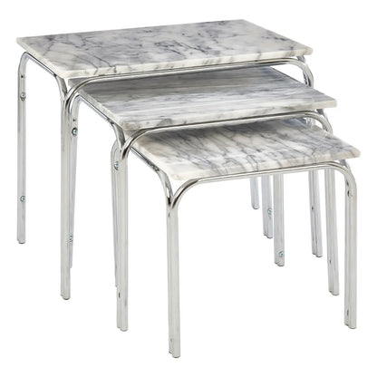 Fulton Marble Nest Of 3 Tables In White With Chrome Base