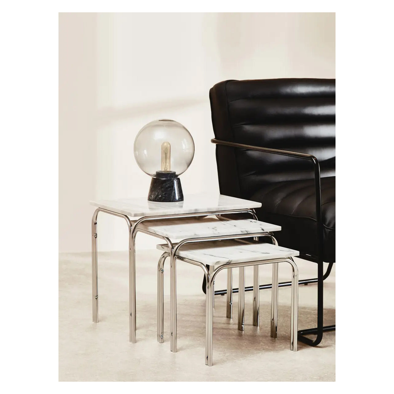 Fulton Marble Nest Of 3 Tables In White With Chrome Base