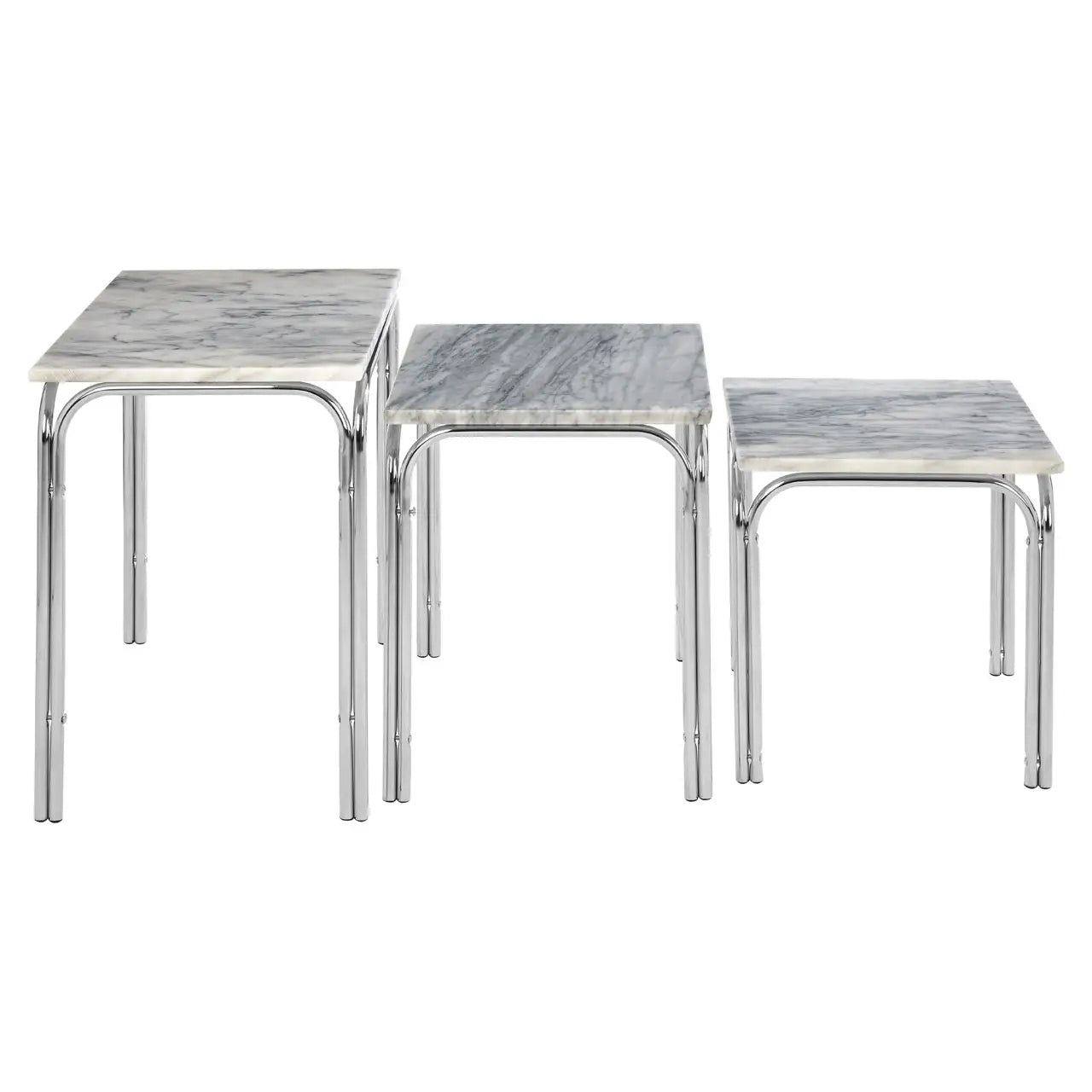 Fulton Marble Nest Of 3 Tables In White With Chrome Base