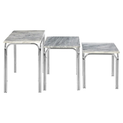 Fulton Marble Nest Of 3 Tables In White With Chrome Base