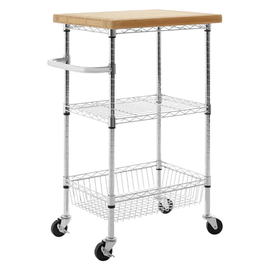 Frankfurt Carbon Steel 3 Tier Kitchen Trolley In Bamboo