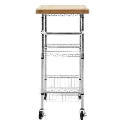 Frankfurt Carbon Steel 3 Tier Kitchen Trolley In Bamboo