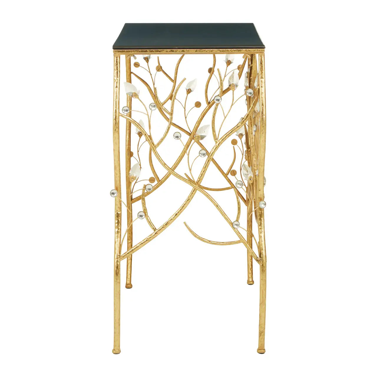 Yaxi Rectangular Wooden Console Table In Black With Gold Frame