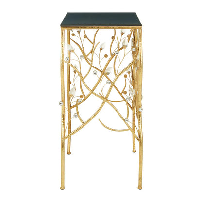 Yaxi Rectangular Wooden Console Table In Black With Gold Frame