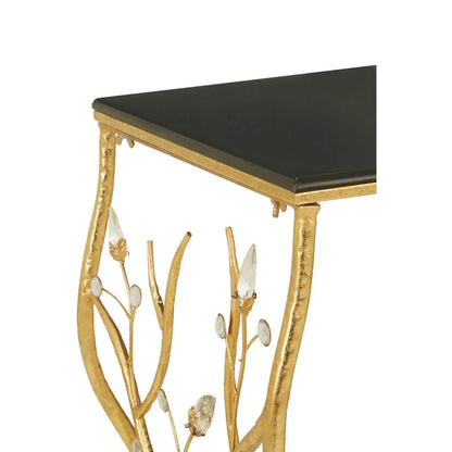 Yaxi Rectangular Wooden Console Table In Black With Gold Frame