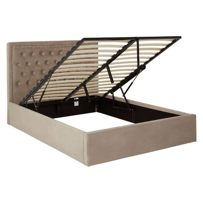 Hannah Ottoman Velvet Double Bed In Mink