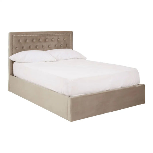 Hannah Ottoman Velvet Double Bed In Mink
