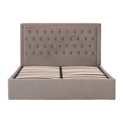 Hannah Ottoman Velvet King Size Bed In Grey