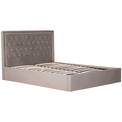 Hannah Ottoman Velvet King Size Bed In Grey