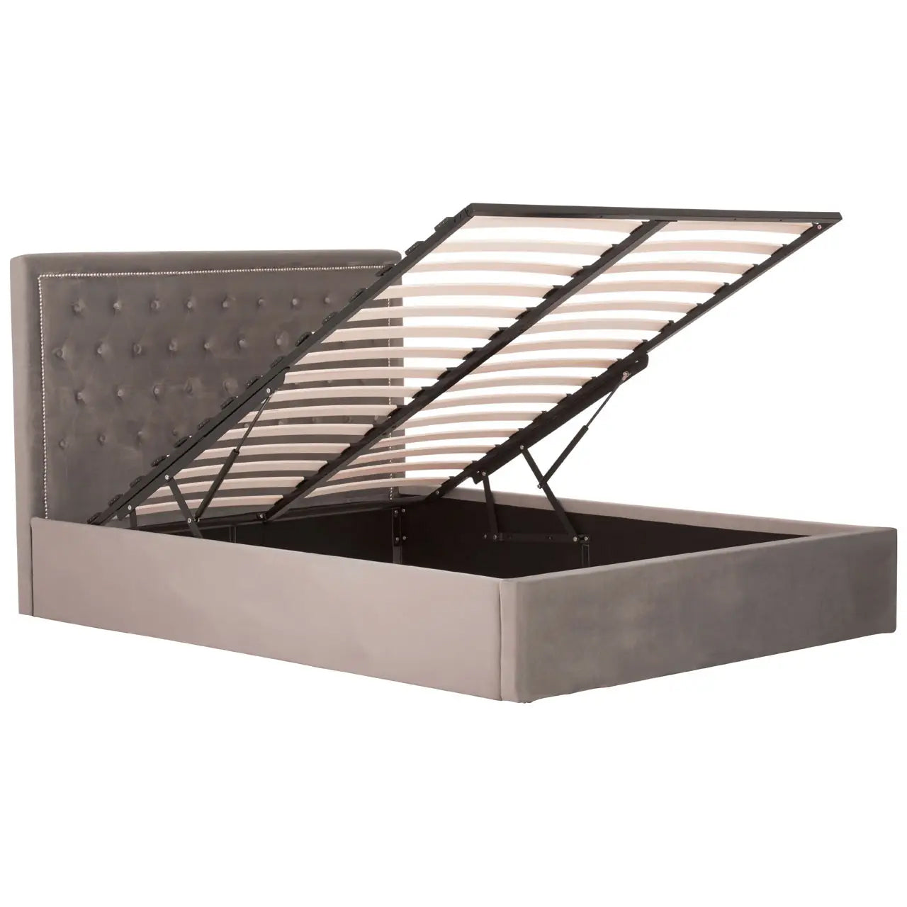 Hannah Ottoman Velvet King Size Bed In Grey