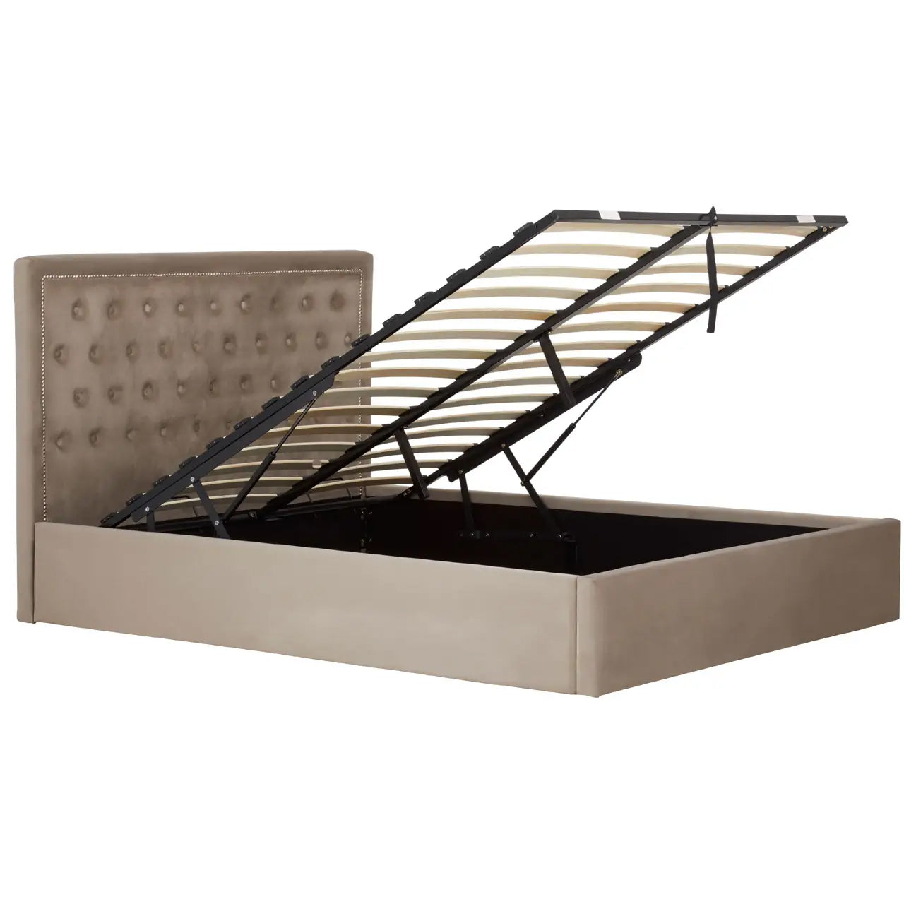 Hannah Ottoman Velvet King Size Bed In Mink