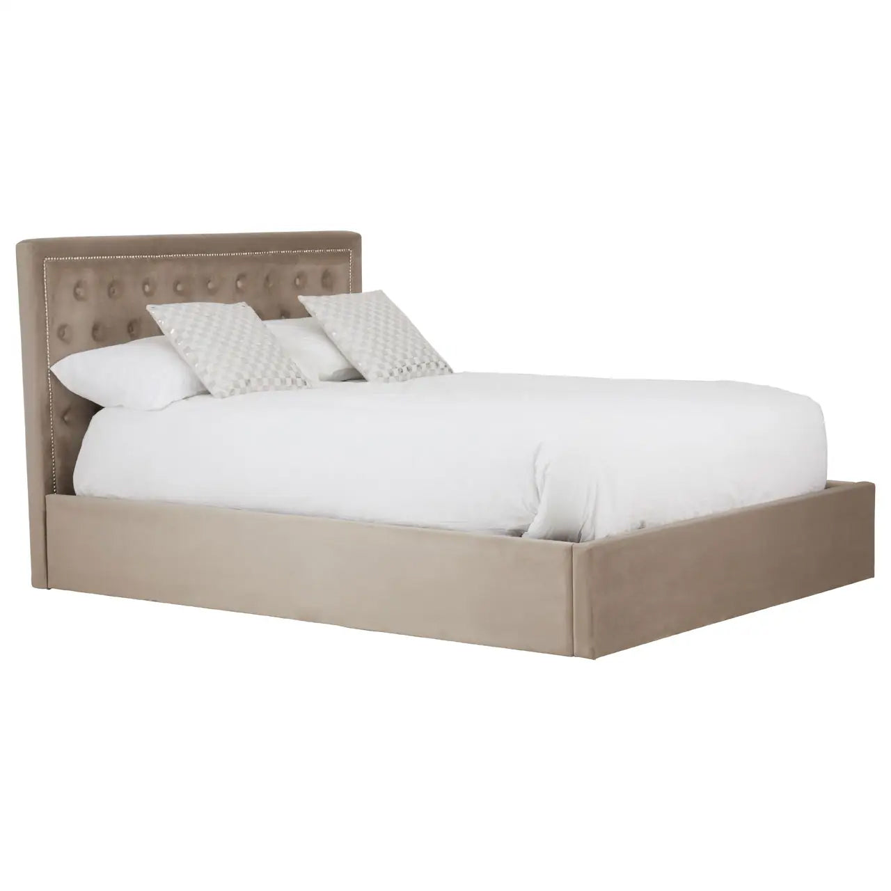Hannah Ottoman Velvet King Size Bed In Mink