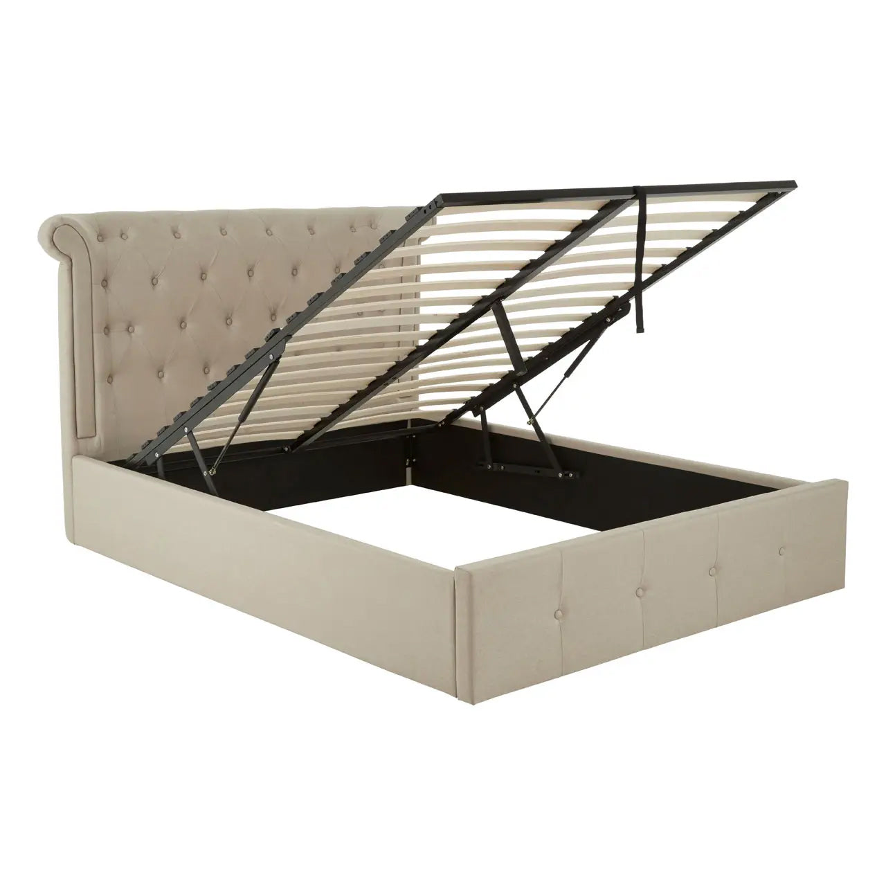 Edison Ottoman Linen Fabric Double Bed In Beige