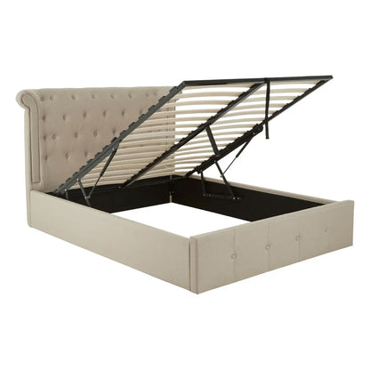 Edison Ottoman Linen Fabric Double Bed In Beige