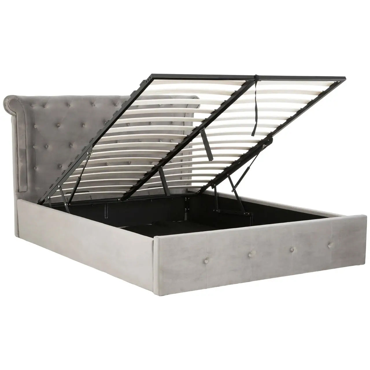 Edison Ottoman Brushed Velvet King Size Bed In Grey