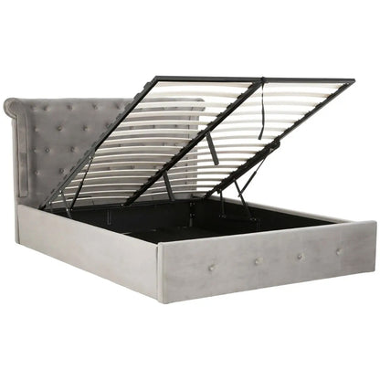 Edison Ottoman Brushed Velvet King Size Bed In Grey