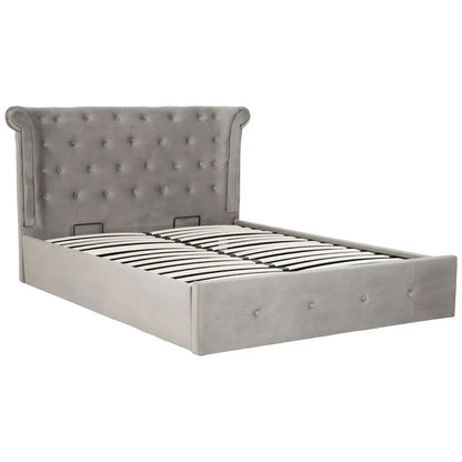 Edison Ottoman Brushed Velvet King Size Bed In Grey