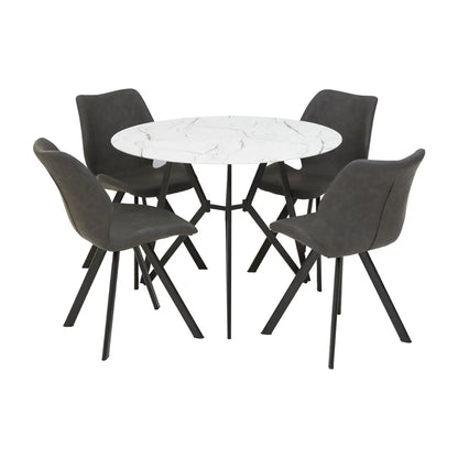 Weston Round Dining Table In Marble Effect With 6 Grey Chairs