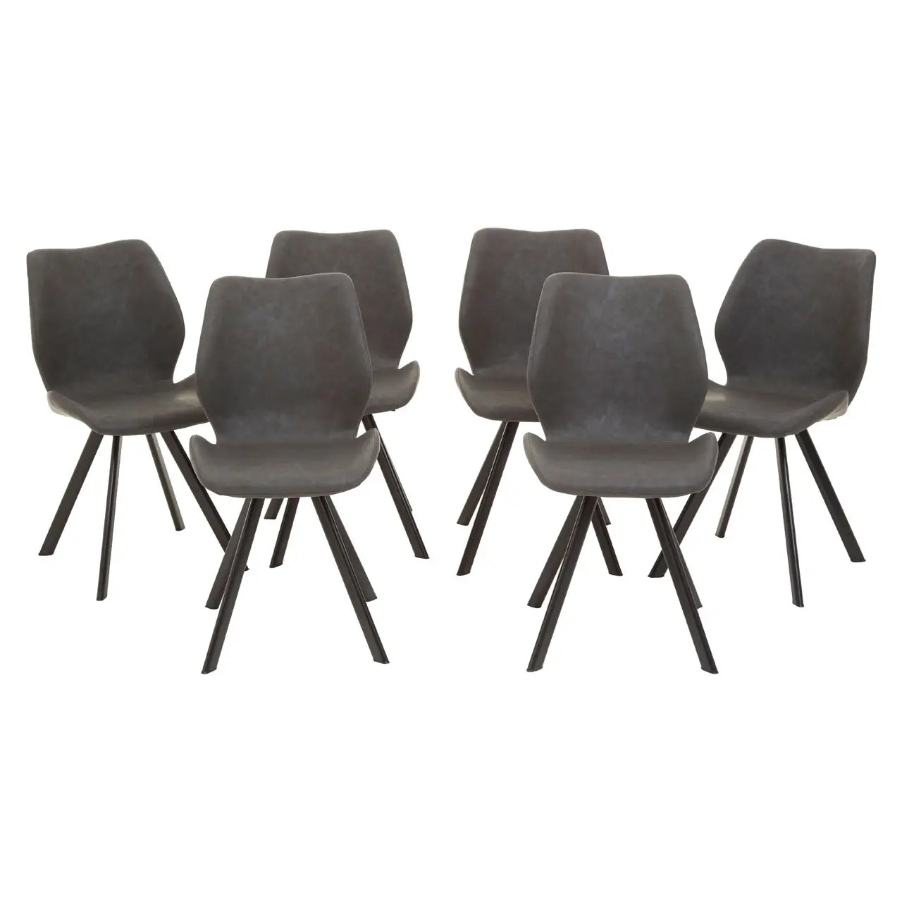 Weston Round Dining Table In Marble Effect With 6 Grey Chairs