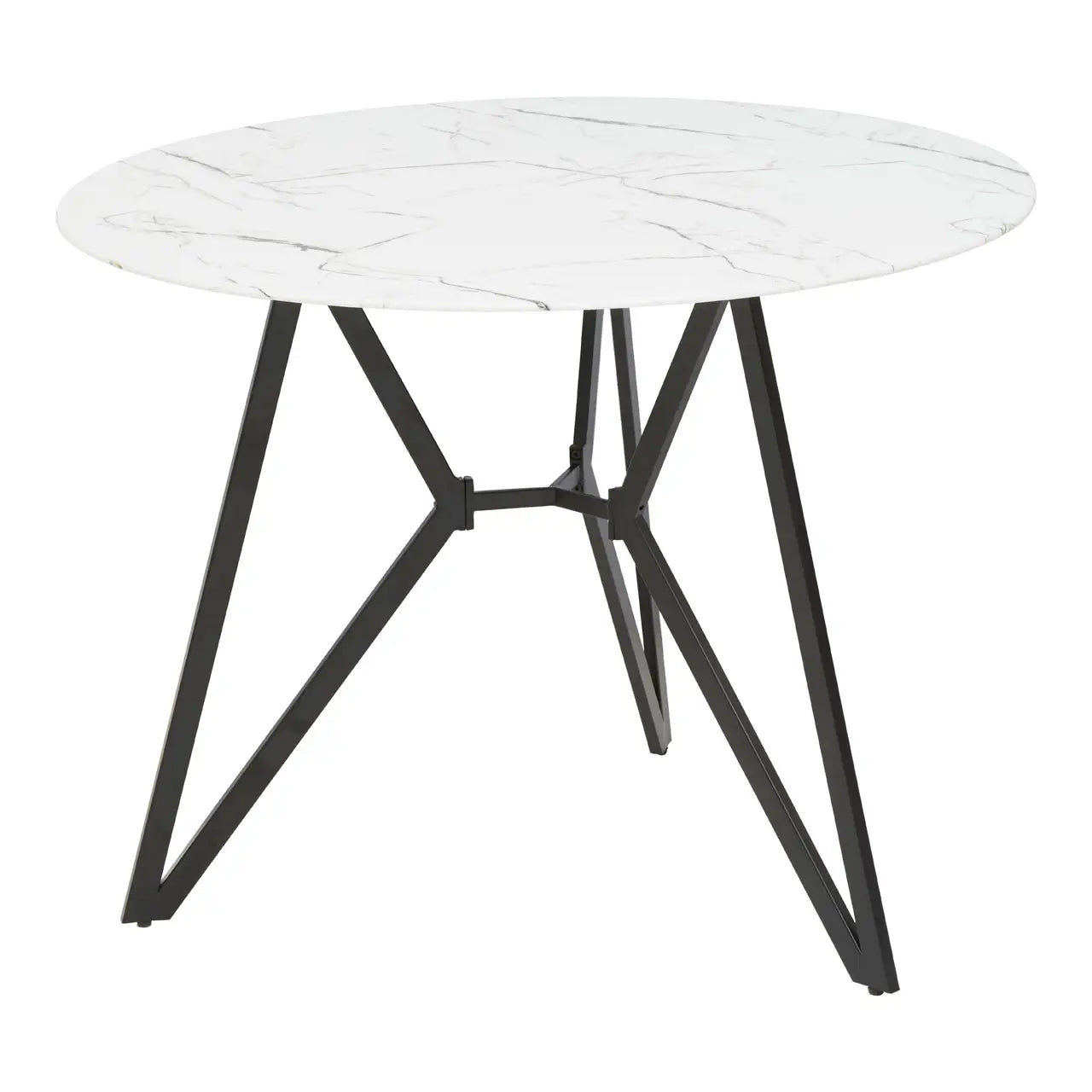 Weston Round Dining Table In Marble Effect With 6 Grey Chairs