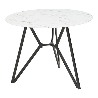 Weston Round Dining Table In Marble Effect With 6 Grey Chairs