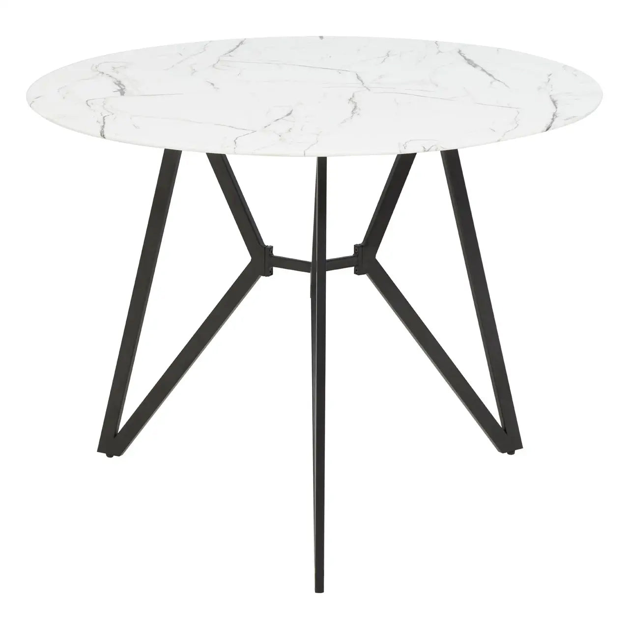 Weston Round Dining Table In Marble Effect With 6 Grey Chairs
