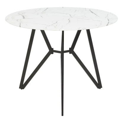 Weston Round Dining Table In Marble Effect With 6 Grey Chairs