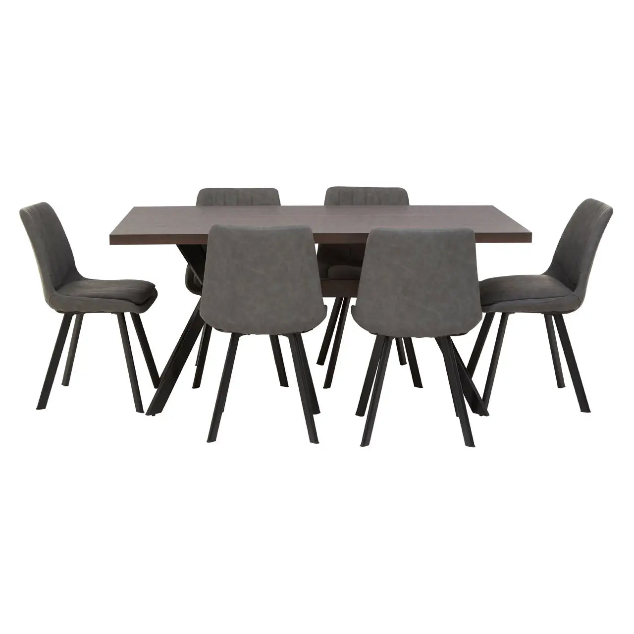 Westford Wooden Dining Table In Wood-Effect With 6 Cushioned Grey Chairs