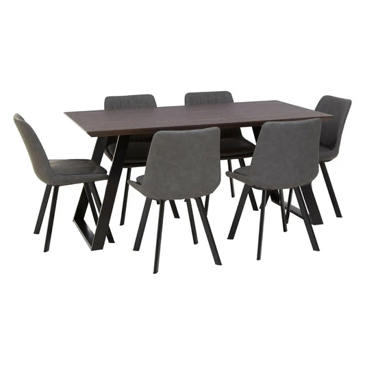 Westford Wooden Dining Table In Wood-Effect With 6 Grey Chairs