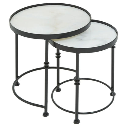 Arcana Round Marble Top Set Of 2 Side Tables With Black Frame