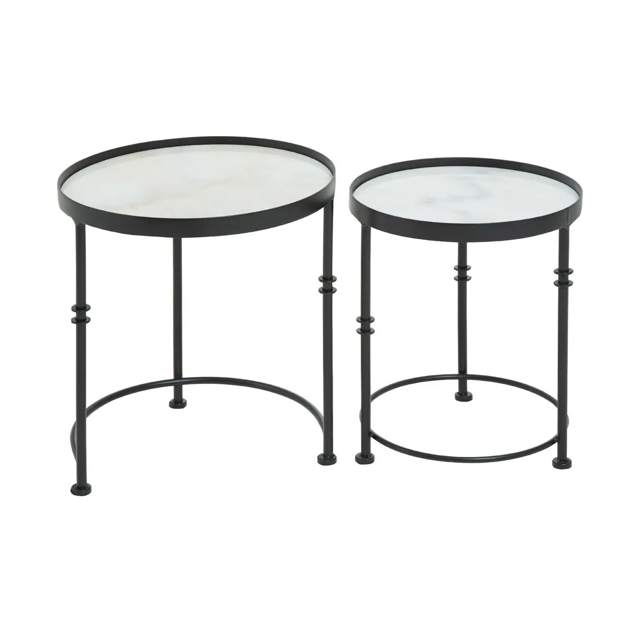 Arcana Round Marble Top Set Of 2 Side Tables With Black Frame