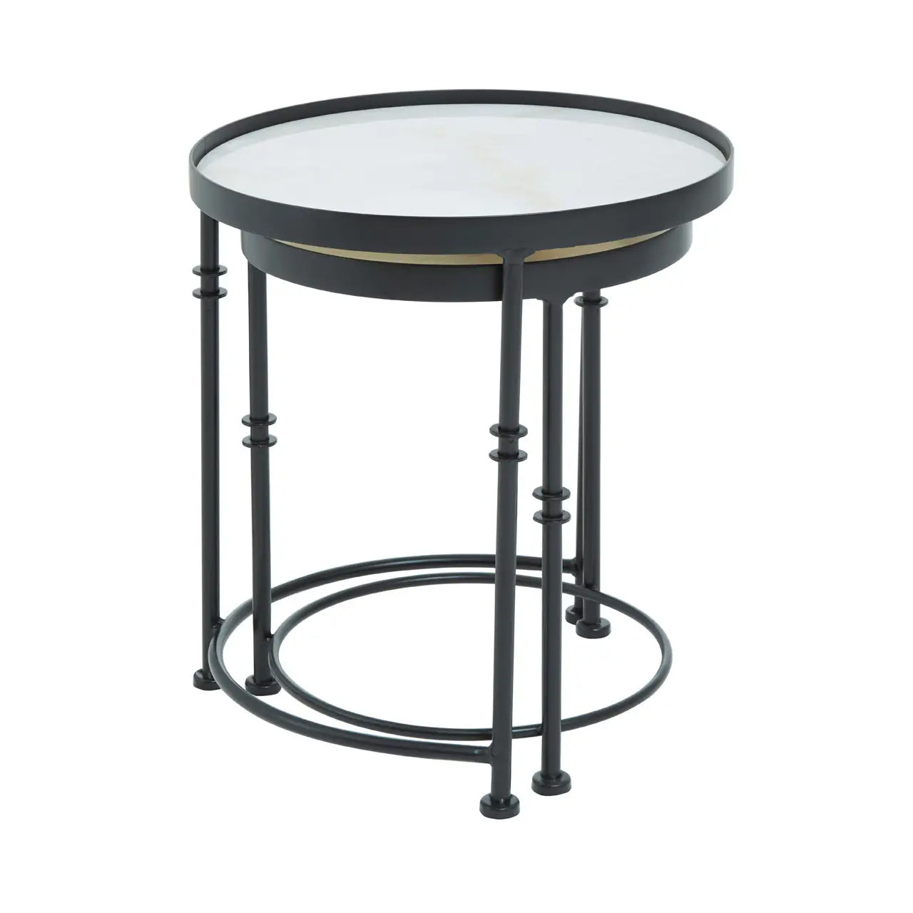 Arcana Round Marble Top Set Of 2 Side Tables With Black Frame